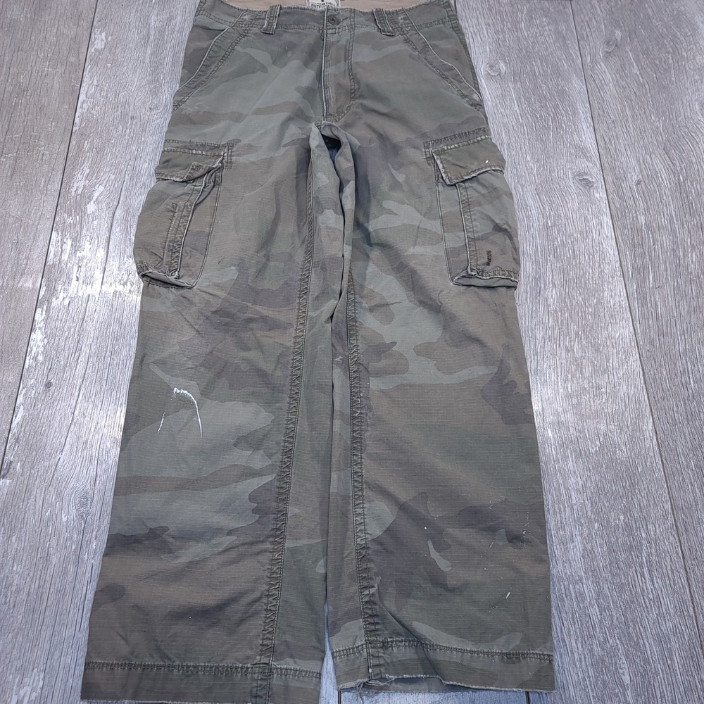 American Eagle Cargo Pants Mens 34x32 Camo Green AE-3 Ripstop Utility Distressed